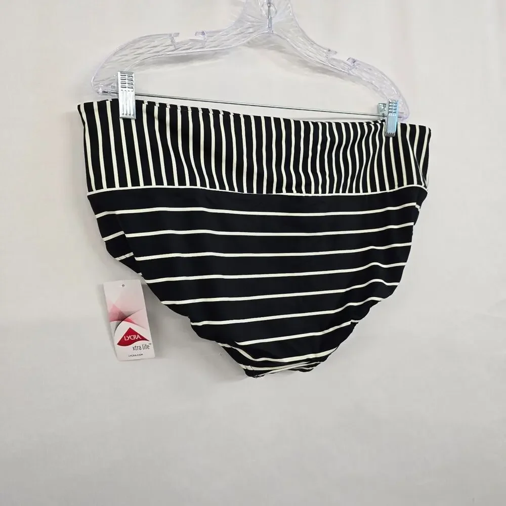 Lands' End Bikini Bottom Swim Briefs Women's 1X Black White Stripe Beach NWT